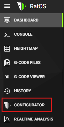 Mainsail sidebar with CONFIGURATOR button highlighted